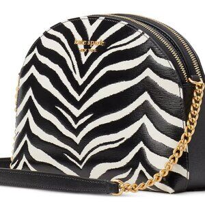 Morgan Zebra Embossed Saffiano Leather Double Zip Dome Crossbody